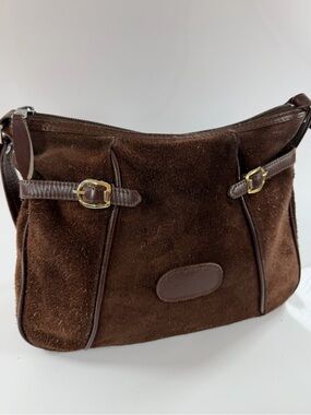Brown Suede Leather Shoulder Bag Buckle Accent Y2K Purse Hong Kong